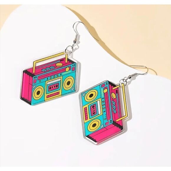 Art Deco Boom Box Earrings - Picture 4 of 5